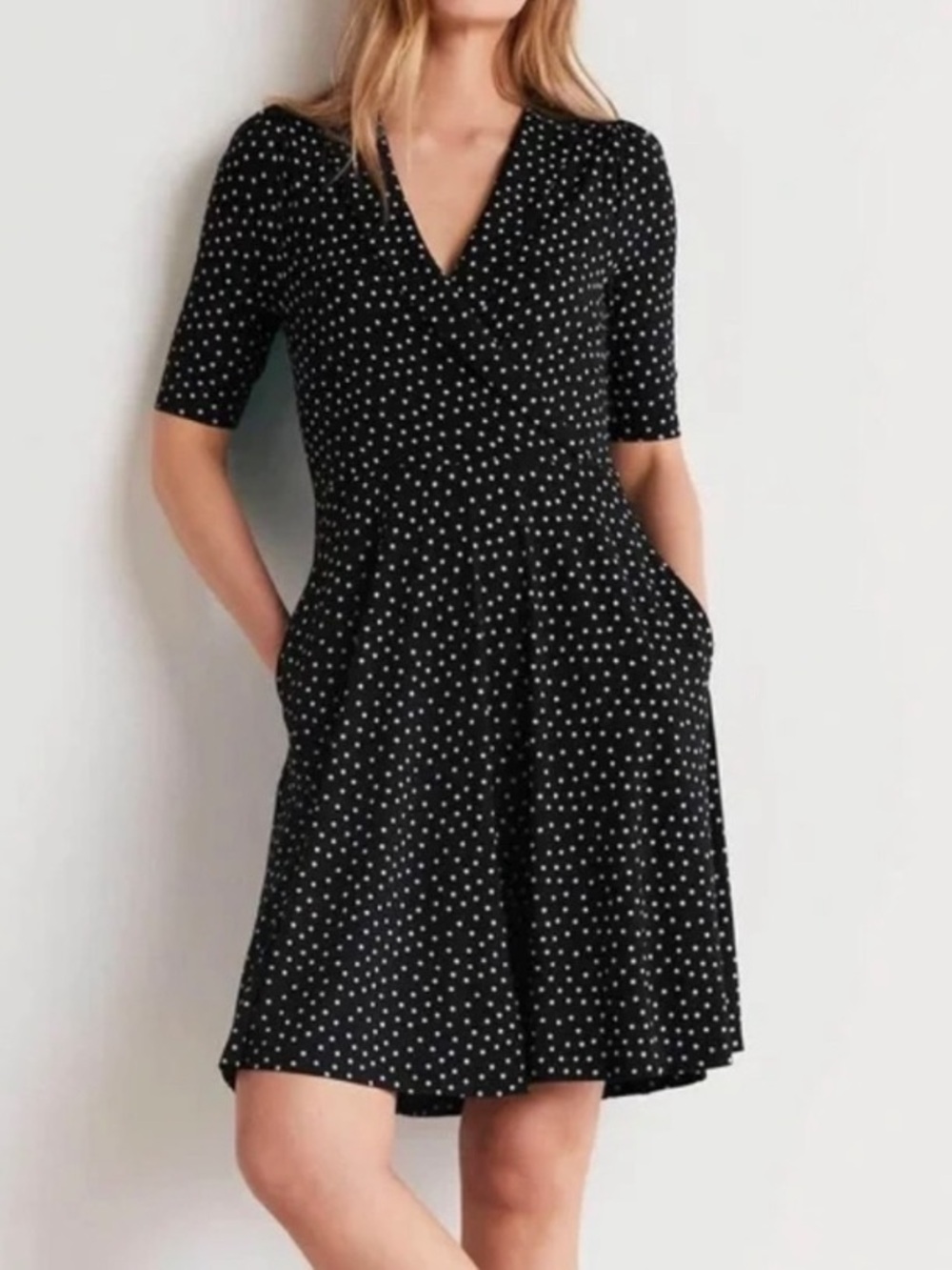 Boden Shawl Collar Faux Wrap Jersey Dress A-line V-neck 6L 6 Long Tall Length